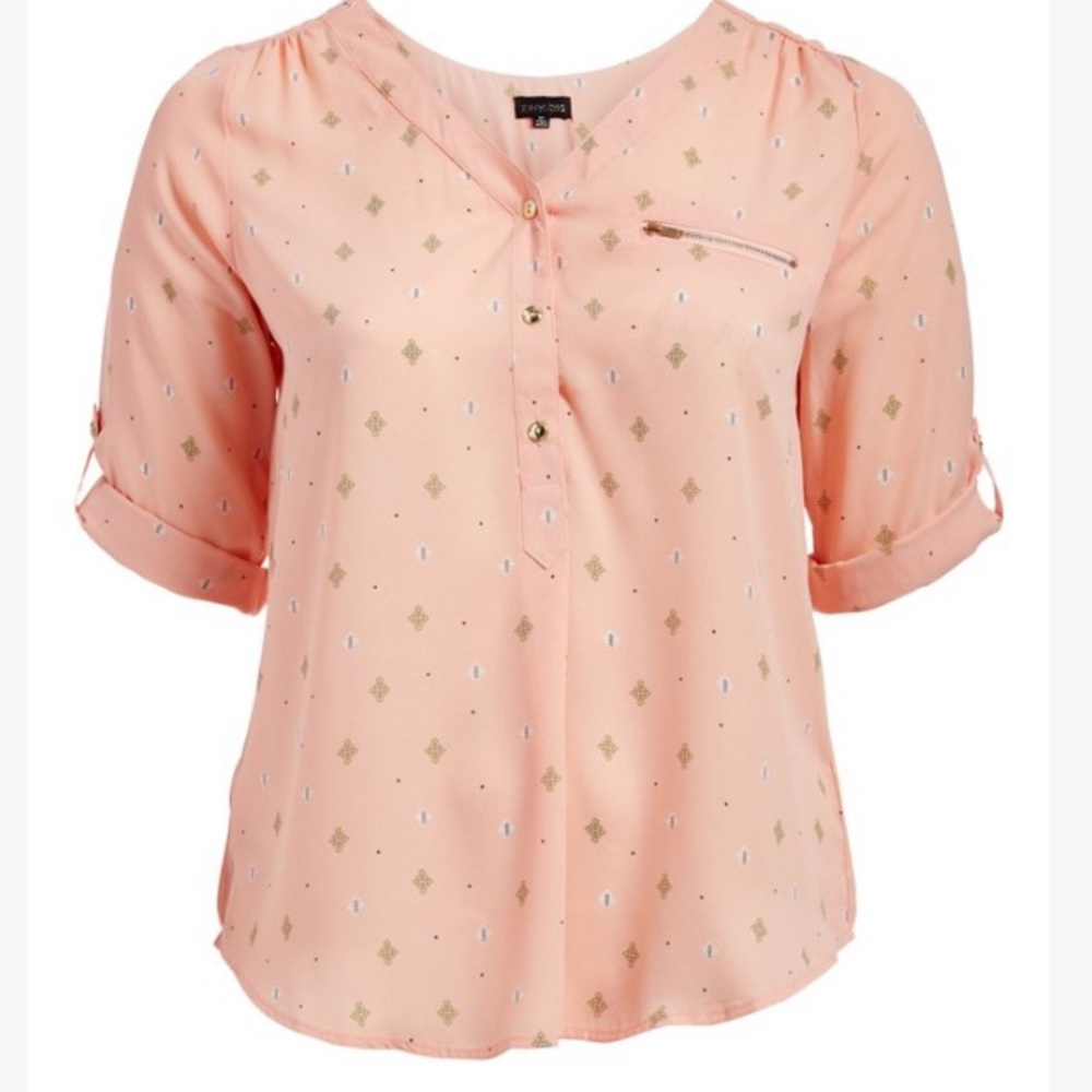 Coral and gold 3/4 sleeve top